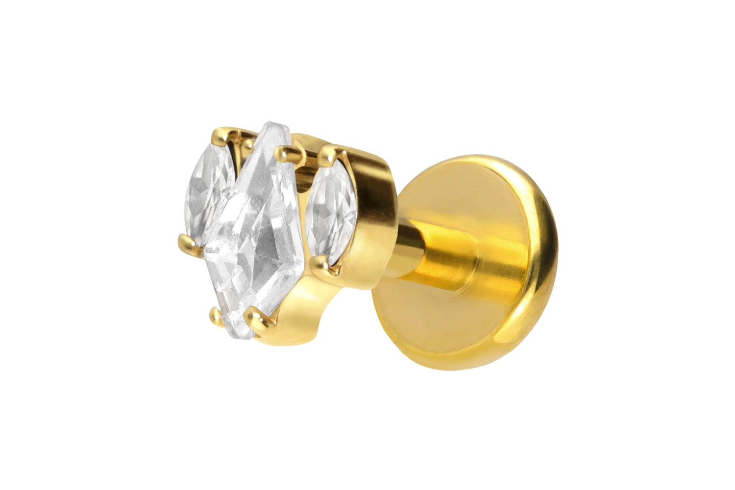 Titan Labret Piercing mit Push Fit KRISTALLSCHILD + KRISTALLOVALE